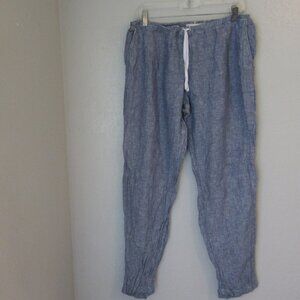 CP SHADES Blue Linen XL Drawstring Elasticized Waist Tapered Leg Pockets Pants